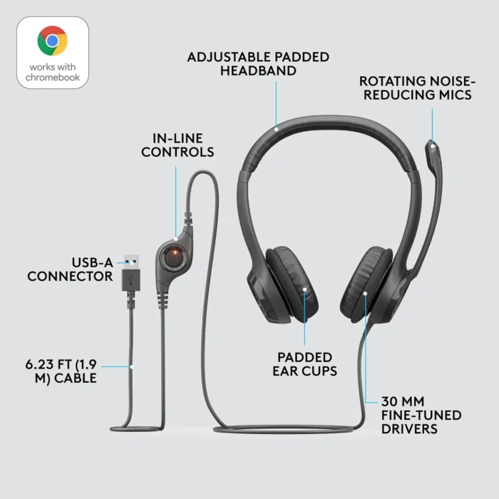 Logitech H390 - Wired USB Headset with Noise-Canceling Mic