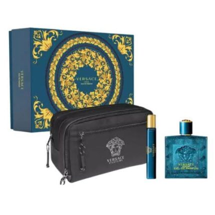Versace Eros EDP For Men 3-Piece Gift Set with Mini Travel perfume & Versace Pouch